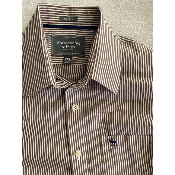 ABERCROMBIE & FITCH MUSCLE FIT Button Up Long Sleeve Striped Shirt - Men’s XXL - Picture 2 of 6